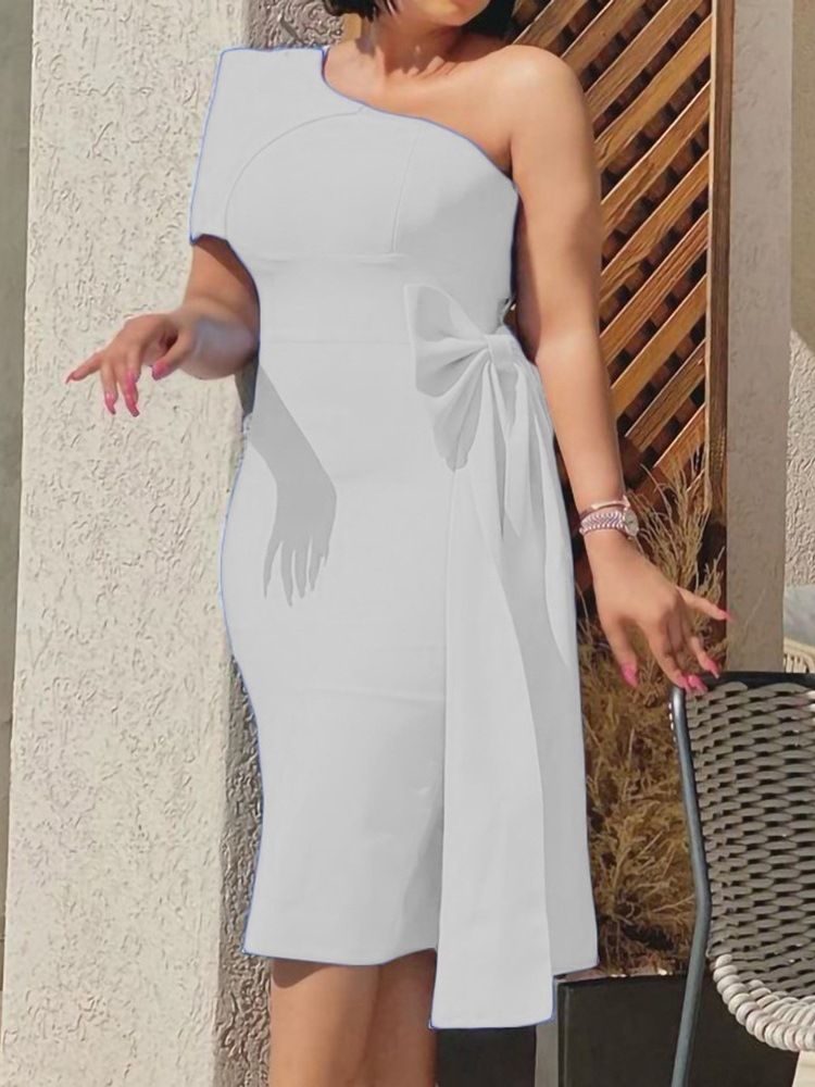 Mid-Calf Bowknot Kortärmad Bow-Knot Bodycon Klänning