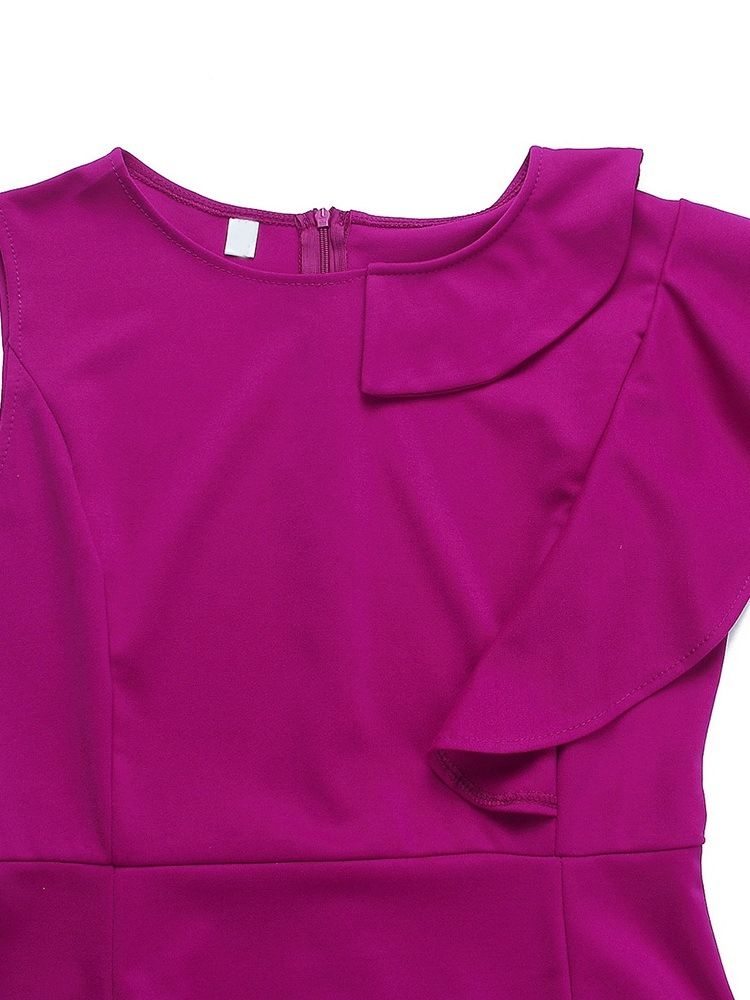 Mid-Calf Falbala Cap Sleeve Sommar Pullover Klänning