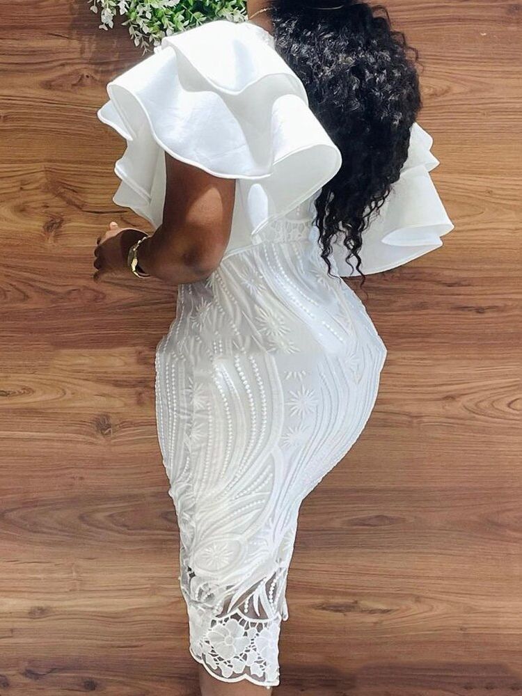 Mid-Calf Falbala Kortärmad Bodycon Vanlig Klänning