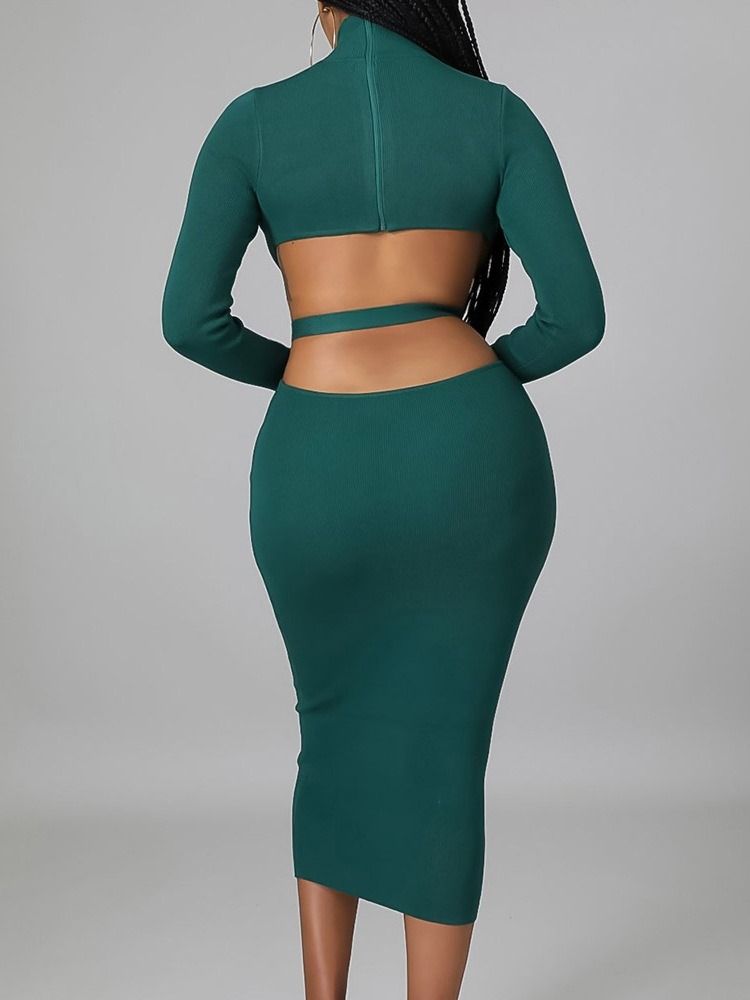 Mid-Calf Hollow Turtleneck Regular Plain Klänning