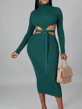 Mid-Calf Hollow Turtleneck Regular Plain Klänning