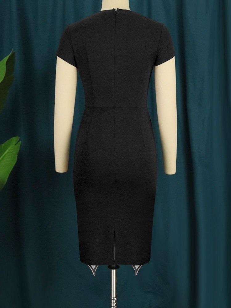 Mid-Calf Kortärmad Patchwork Normal High Waist Bodycon Klänning