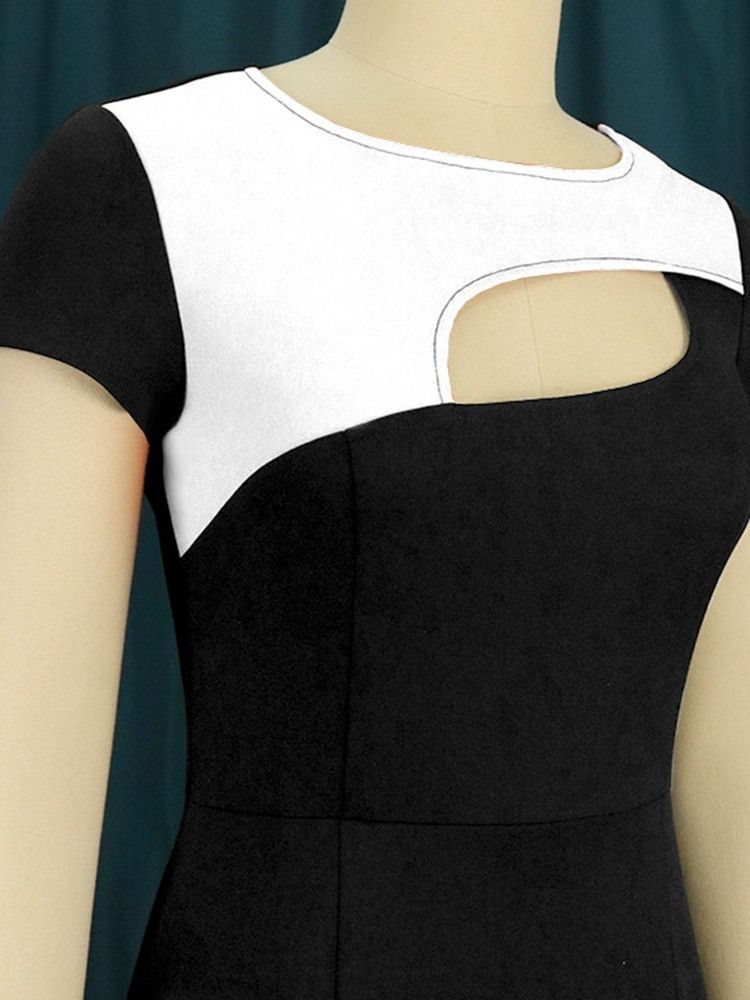 Mid-Calf Kortärmad Patchwork Normal High Waist Bodycon Klänning