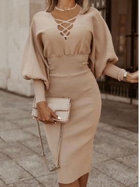 Mid-Calf Nine Points Sleeve Fall Bodycon Klänning