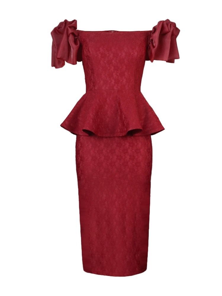 Mid-Calf Off Shoulder Kortärmad Vanlig Western Bodycon Klänning