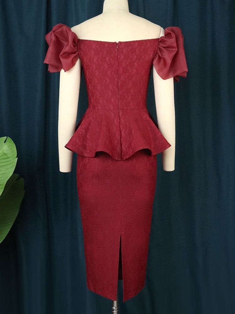 Mid-Calf Off Shoulder Kortärmad Vanlig Western Bodycon Klänning