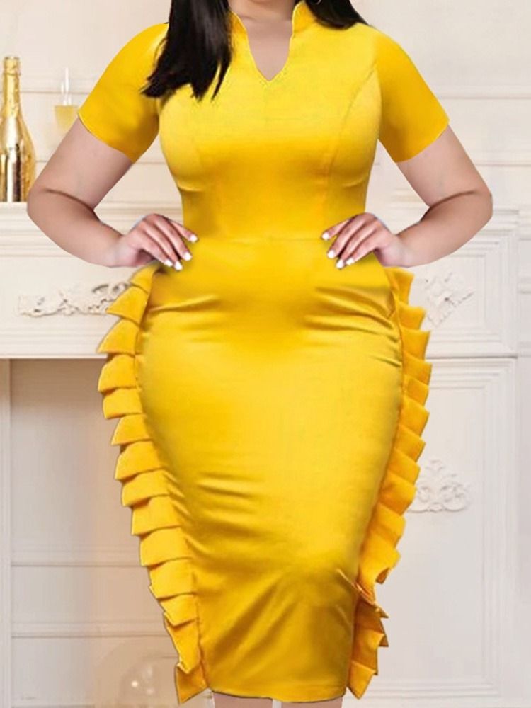 Mid-Calf Patchwork Kortärmad Mode Bodycon Klänning