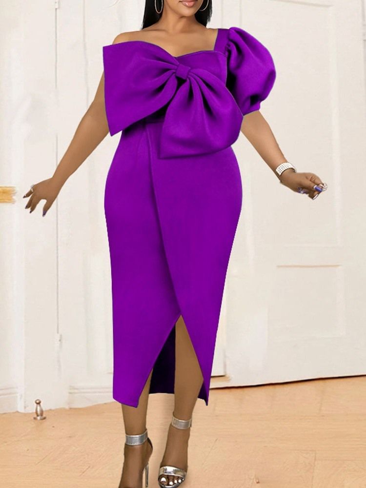 Mid-Calf Snedkrage Kortärmad Pullover Hög Midja Bodycon Klänning