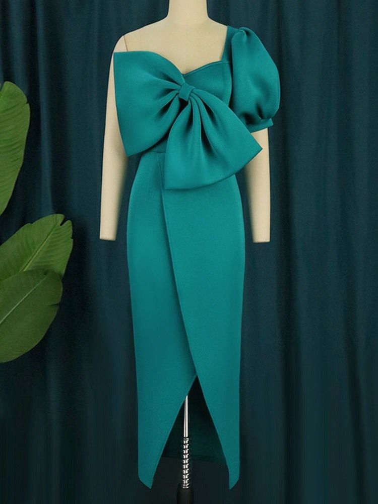 Mid-Calf Snedkrage Kortärmad Pullover Hög Midja Bodycon Klänning