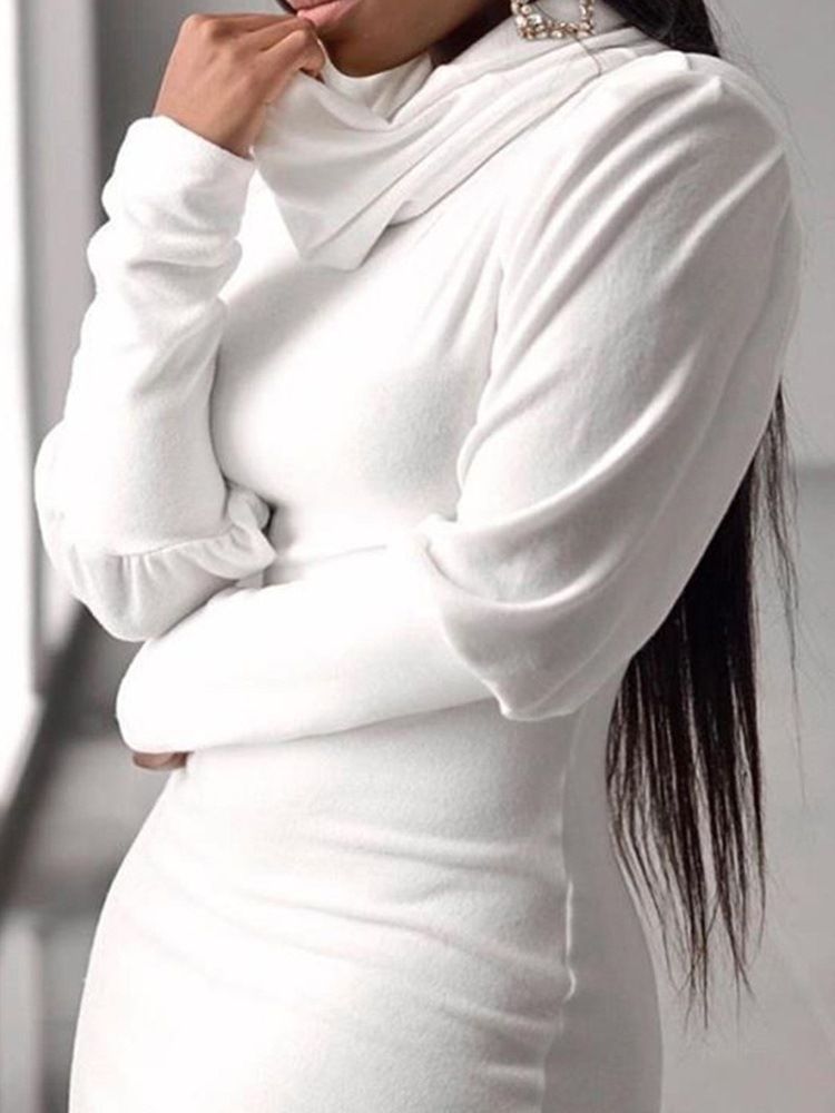 Mid-Kalf Långärmad Heap Collar Bodycon Pullover Klänning