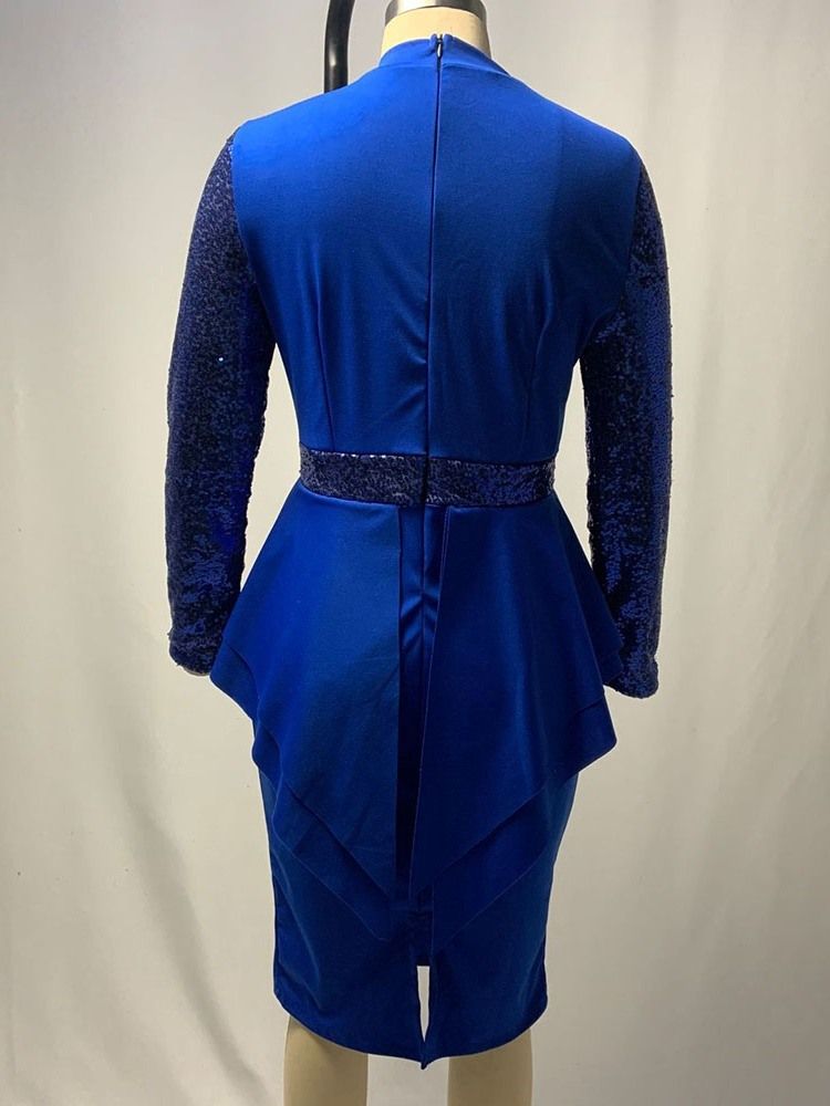 Mid-Kalf Långärmad Lapptäcke High Waist Spring Bodycon Klänning