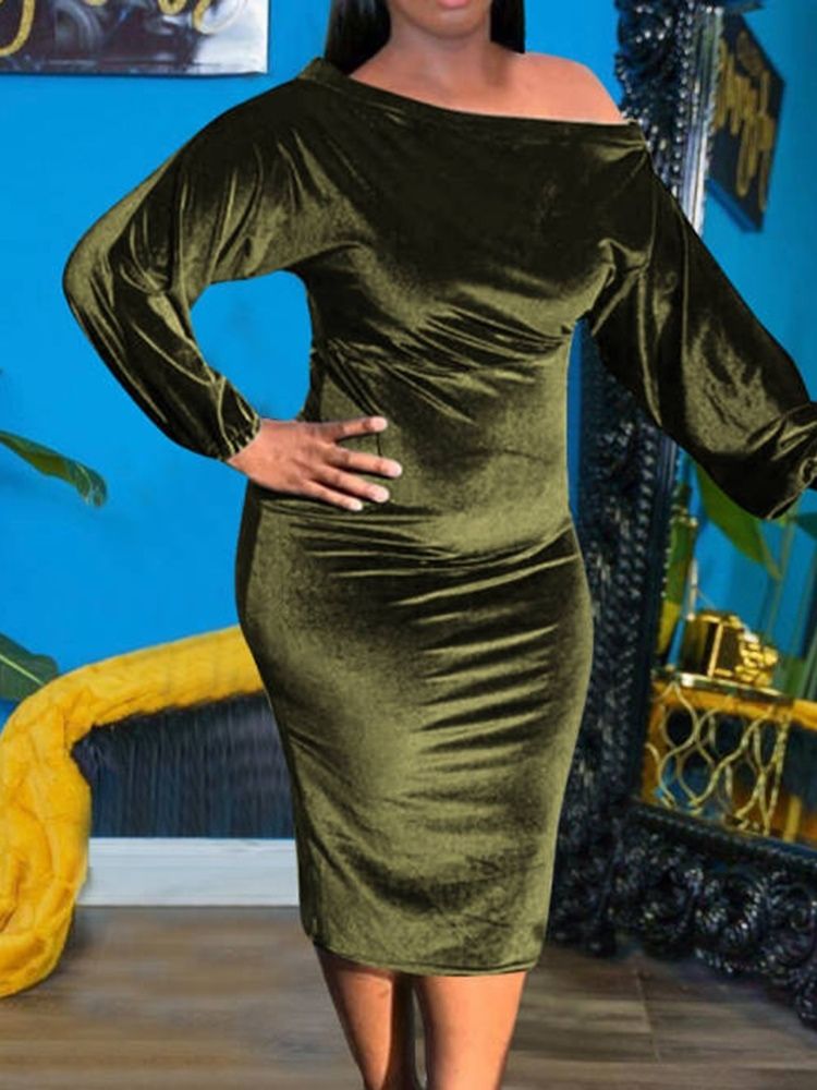 Mid-Kalf Långärmad Pullover Höst Bodycon Klänning