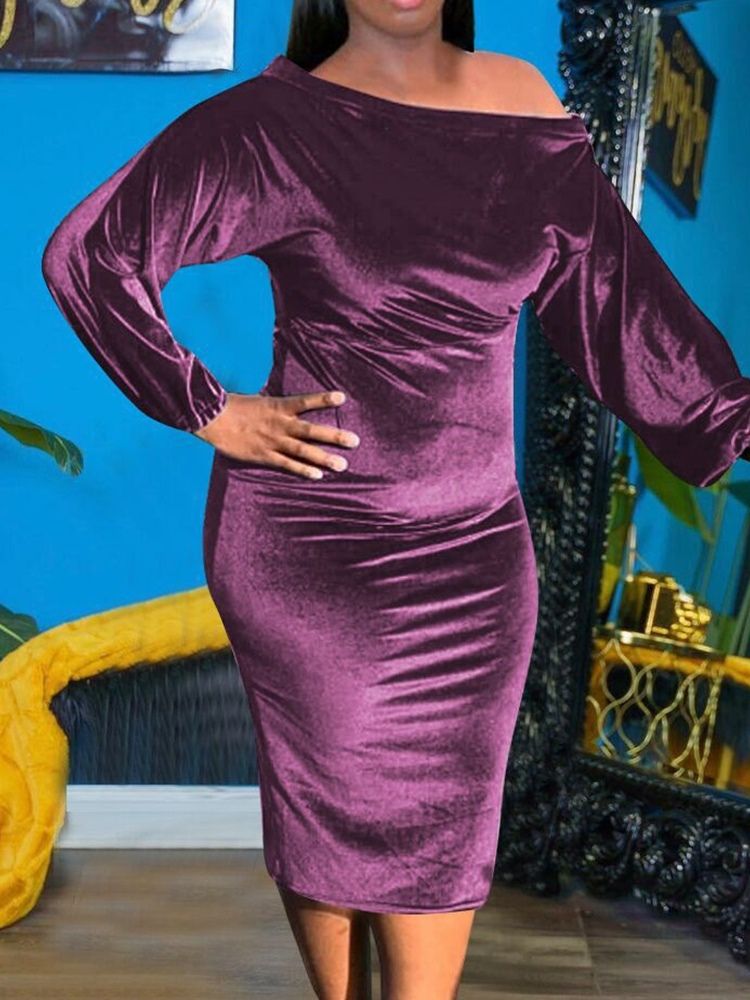 Mid-Kalf Långärmad Pullover Höst Bodycon Klänning