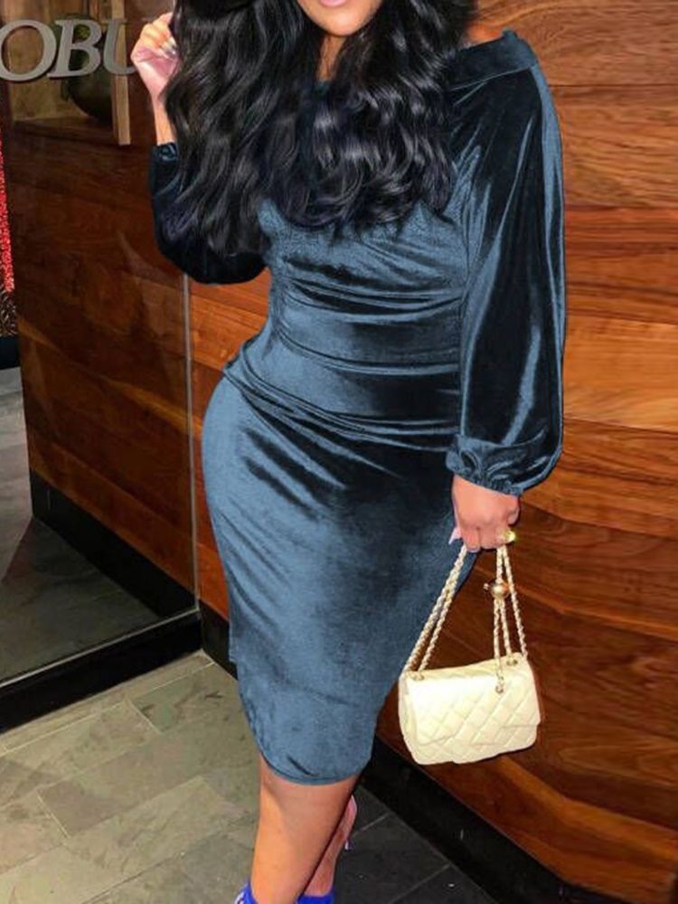 Mid-Kalf Långärmad Pullover Höst Bodycon Klänning