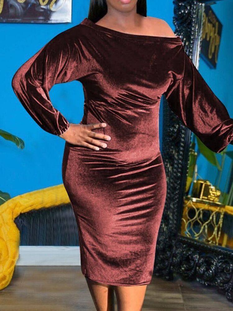 Mid-Kalf Långärmad Pullover Höst Bodycon Klänning