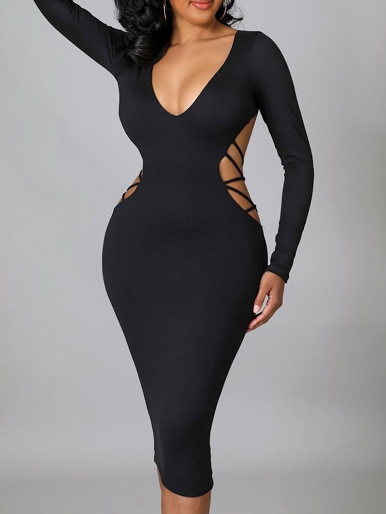 Mid-Kalf Långärmad Rygglös Western Bodycon-Klänning