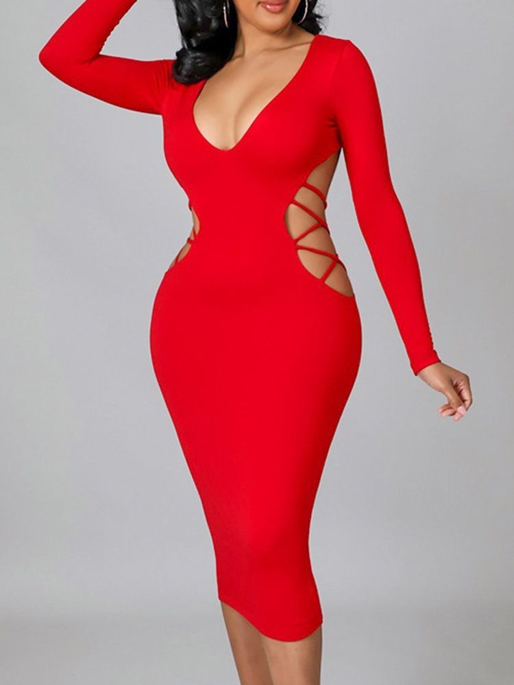 Mid-Kalf Långärmad Rygglös Western Bodycon-Klänning
