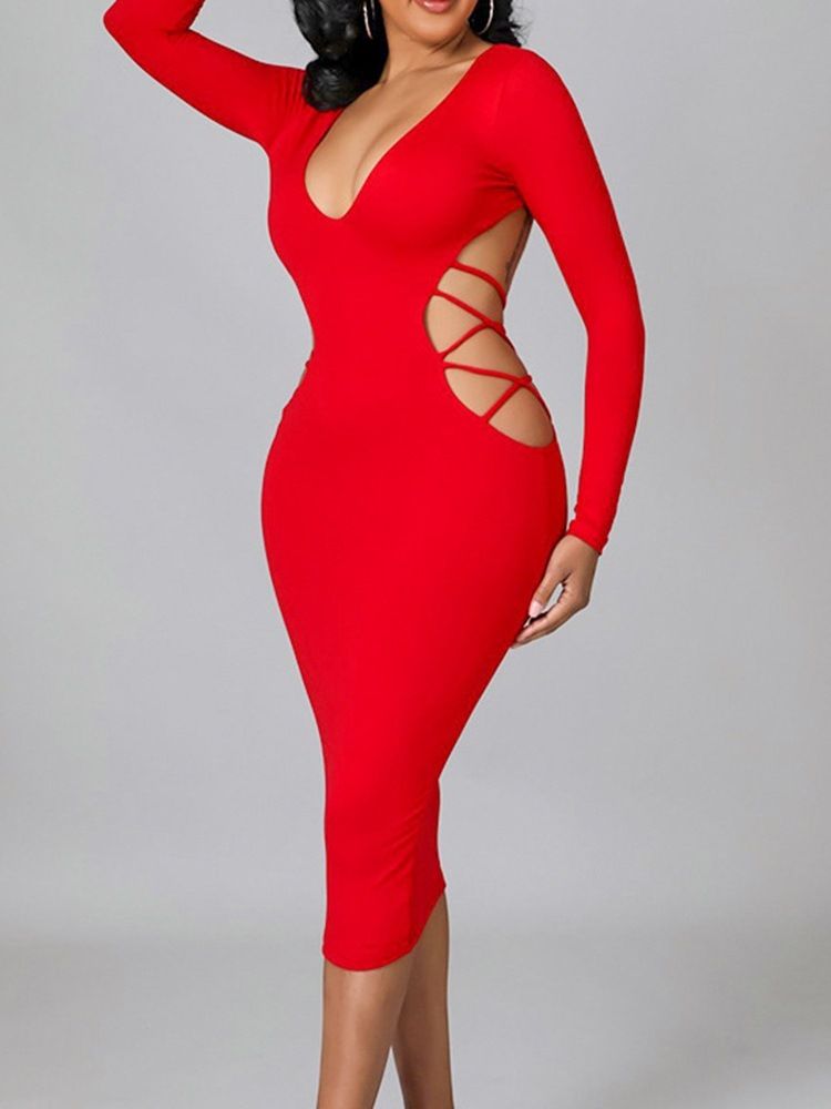 Mid-Kalf Långärmad Rygglös Western Bodycon-Klänning