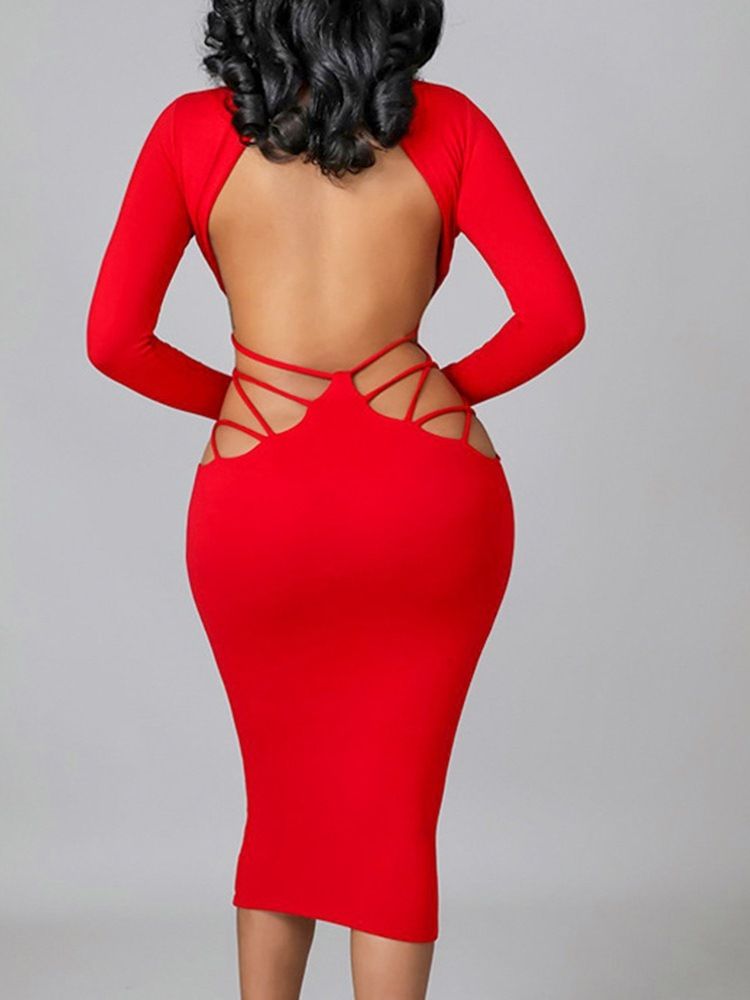 Mid-Kalf Långärmad Rygglös Western Bodycon-Klänning