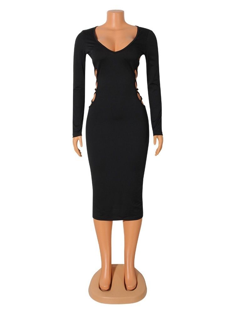 Mid-Kalf Långärmad Rygglös Western Bodycon-Klänning