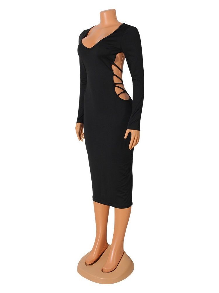 Mid-Kalf Långärmad Rygglös Western Bodycon-Klänning