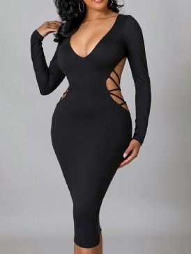 Mid-Kalf Långärmad Rygglös Western Bodycon-Klänning
