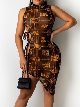 Mid-Kalv Kortärmad Asymmetrisk Tröja Ladylike Bodycon Klänning