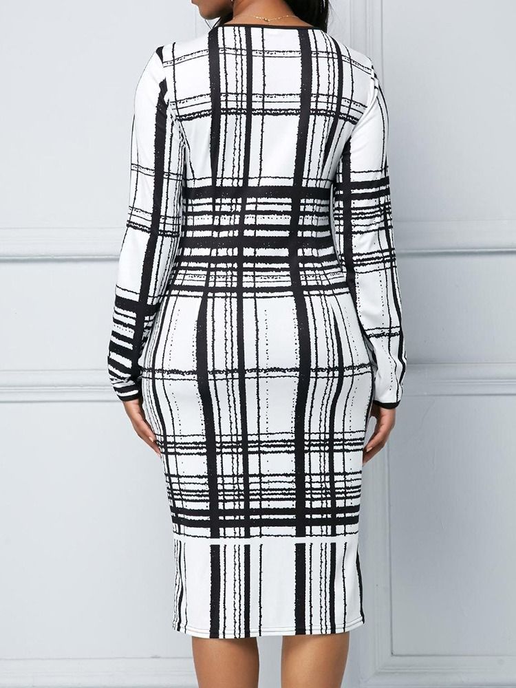Mid-Kalv Långärmad Rund Hals Mode Bodycon Klänning