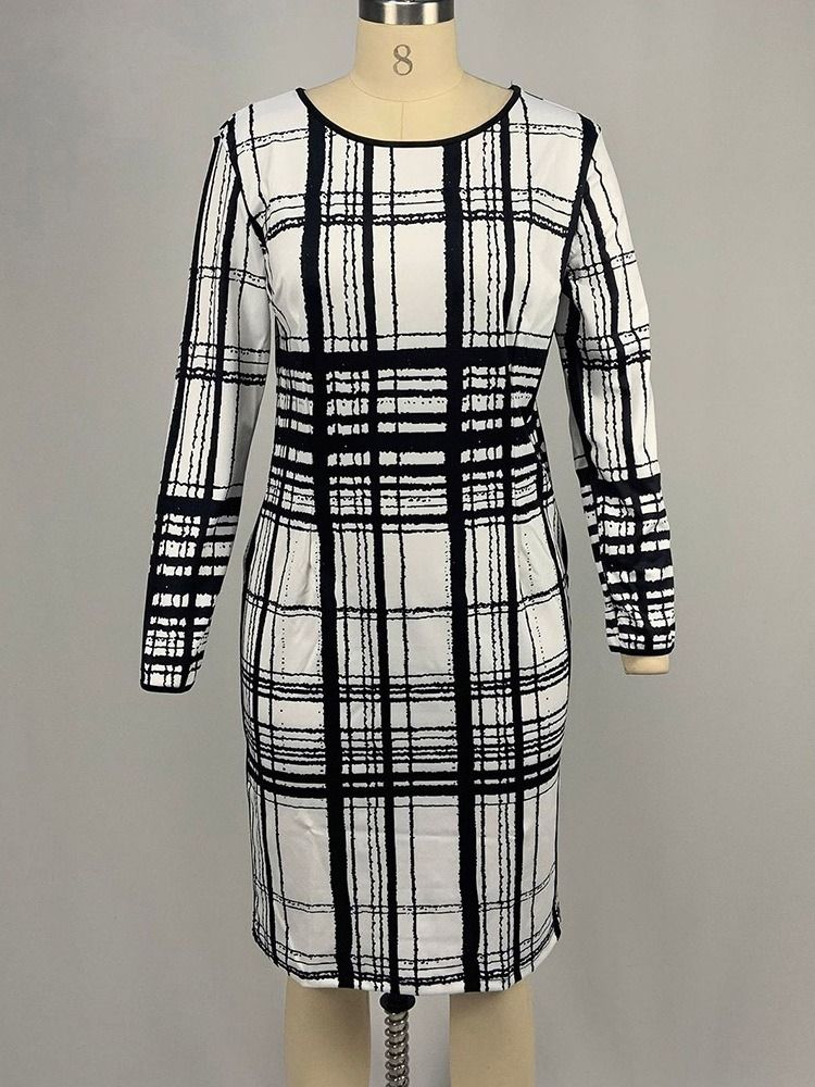 Mid-Kalv Långärmad Rund Hals Mode Bodycon Klänning