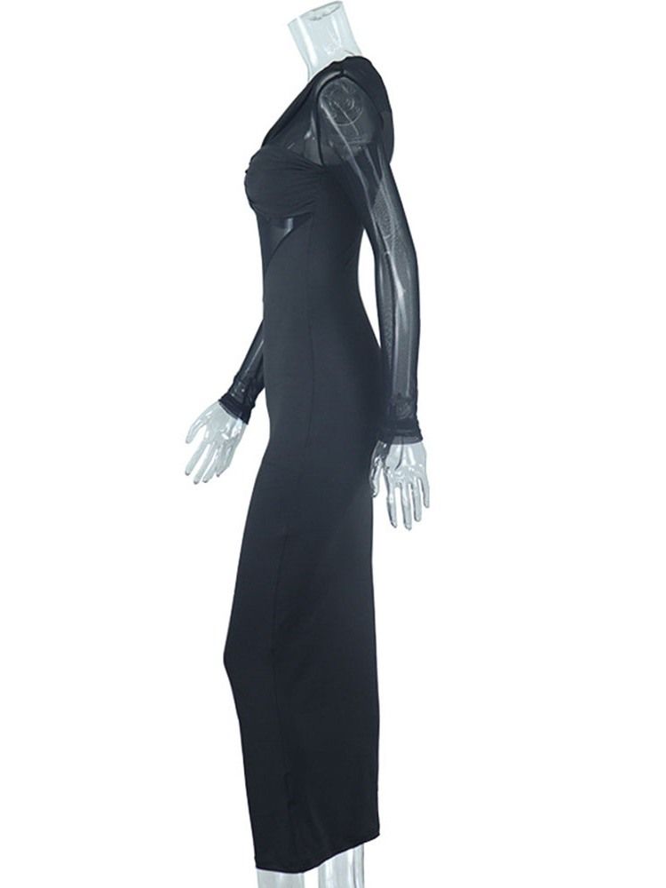 Mid-Kalv Rund Hals Långärmad Slida Sommar Bodycon Klänning