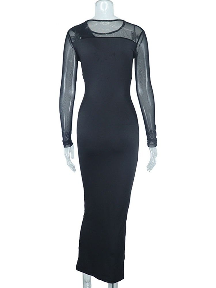 Mid-Kalv Rund Hals Långärmad Slida Sommar Bodycon Klänning