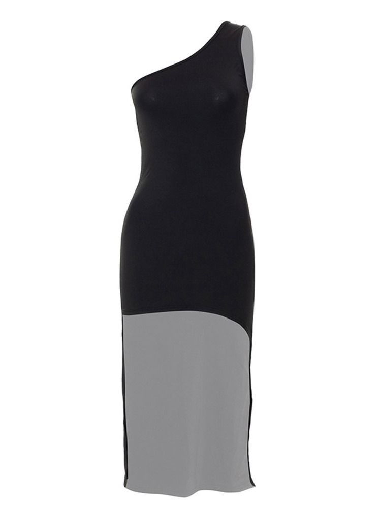 Oblique Collar Ärmlös Asymmetrisk Plain Sommar Bodycon Klänning