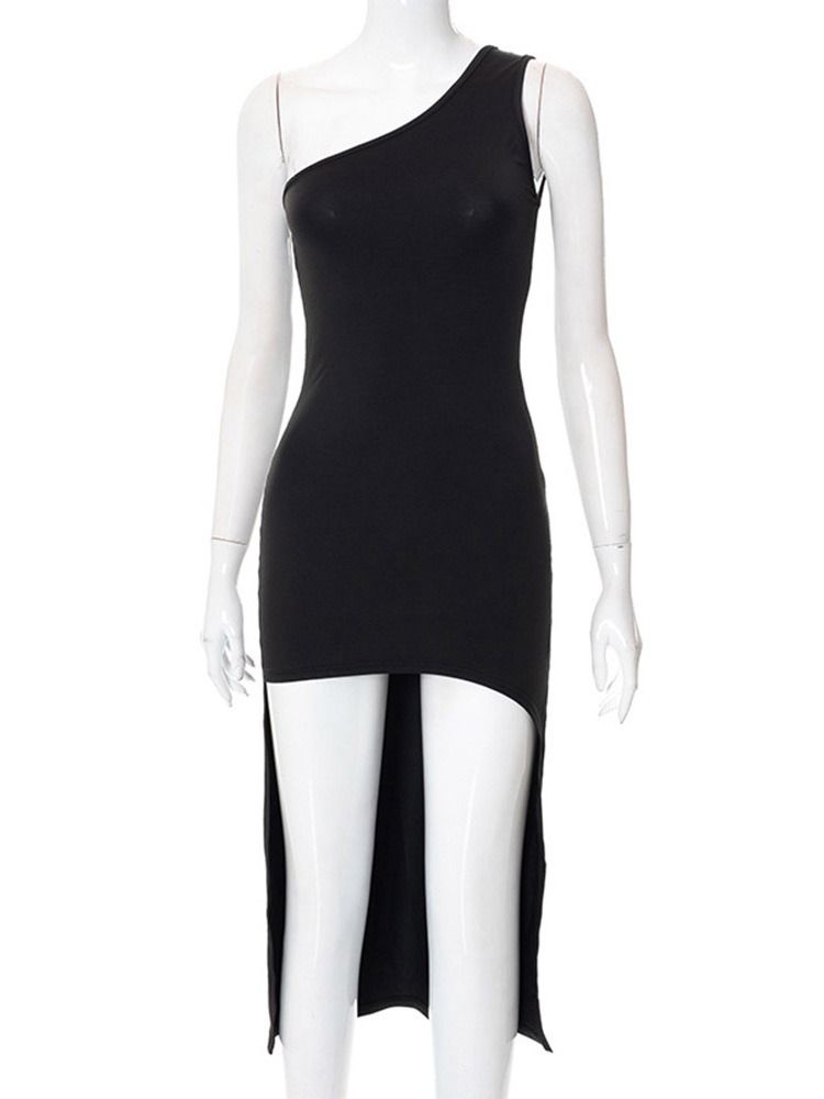 Oblique Collar Ärmlös Asymmetrisk Plain Sommar Bodycon Klänning