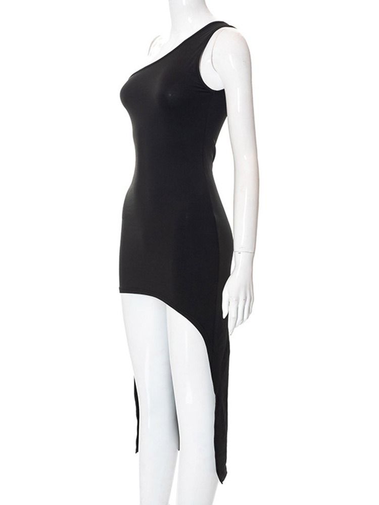 Oblique Collar Ärmlös Asymmetrisk Plain Sommar Bodycon Klänning