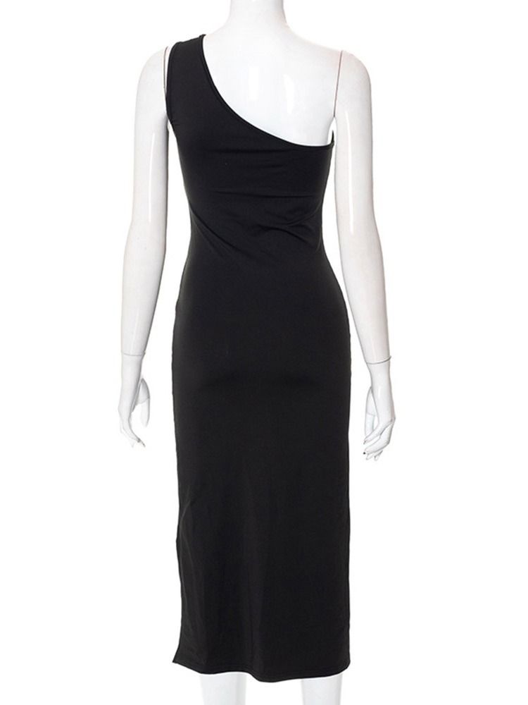 Oblique Collar Ärmlös Asymmetrisk Plain Sommar Bodycon Klänning