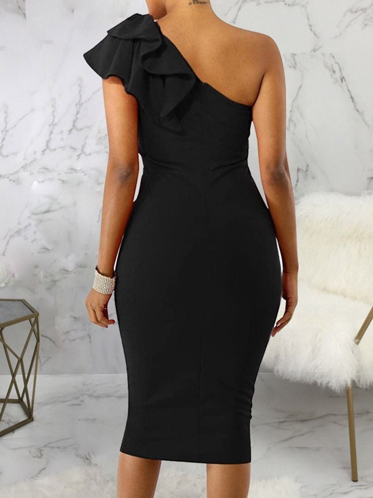 Oblique Collar Ärmlös Falbala Western Sommar Bodycon Klänning