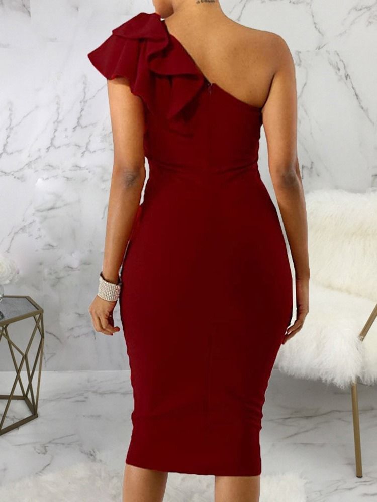 Oblique Collar Ärmlös Falbala Western Sommar Bodycon Klänning
