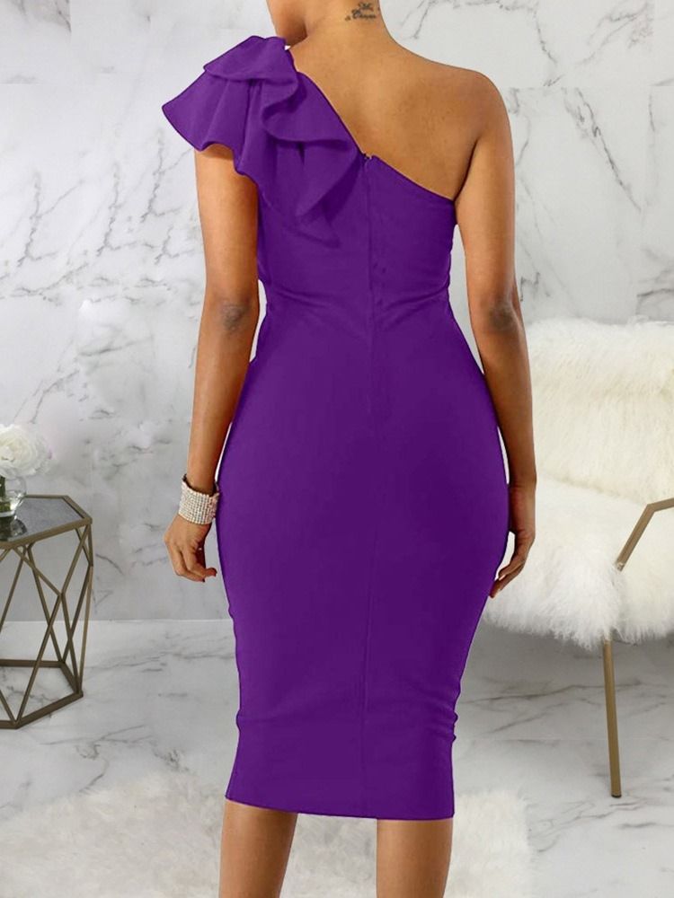 Oblique Collar Ärmlös Falbala Western Sommar Bodycon Klänning