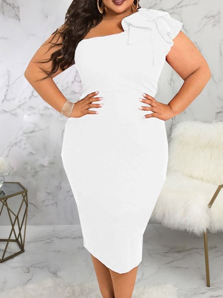 Oblique Collar Ärmlös Falbala Western Sommar Bodycon Klänning