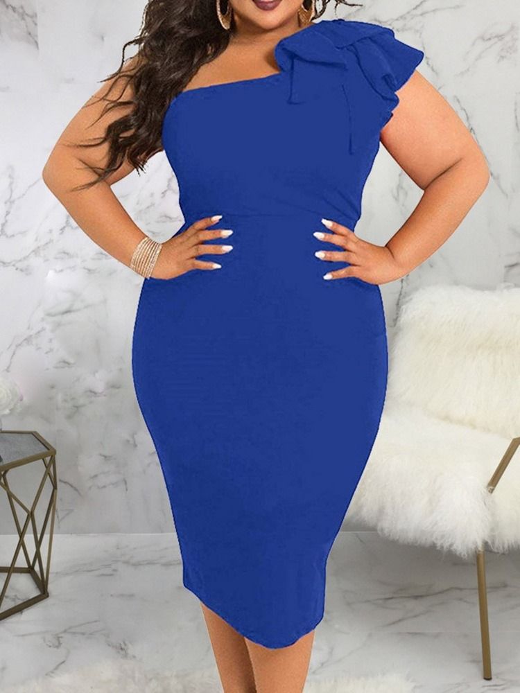 Oblique Collar Ärmlös Falbala Western Sommar Bodycon Klänning
