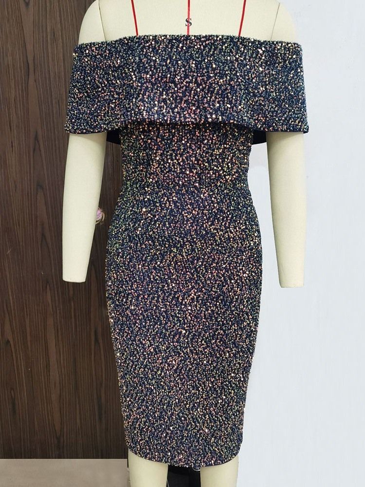 Off Shoulder Kortärmad Paljetter Western Bodycon Klänning