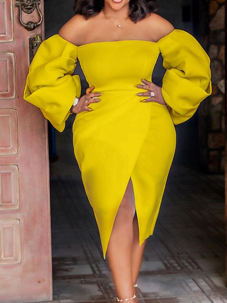 Off Shoulder Mid-Calf Långärmad Pullover Bodycon Klänning