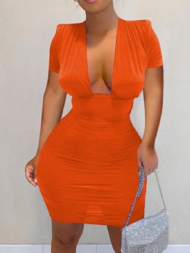 Ovanför Knäet Kortärmad V-Ringad Bodycon Pulloverklänning
