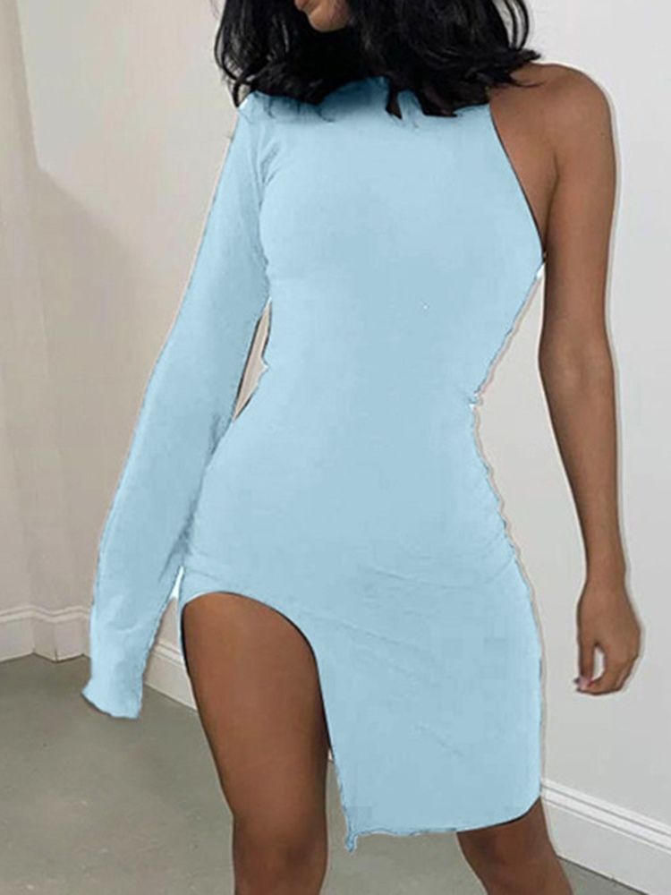 Ovanför Knäet Långärmad Turtleneck Vanlig Sexig Klänning