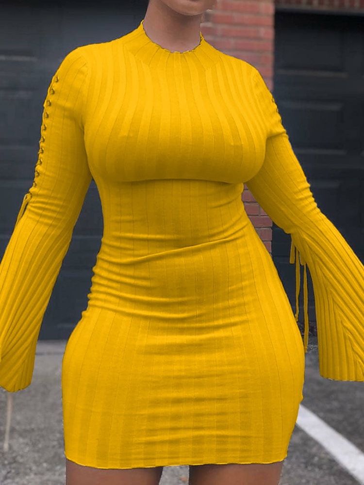 Ovanknä Stativ Krage Långärmad Bodycon Klänning