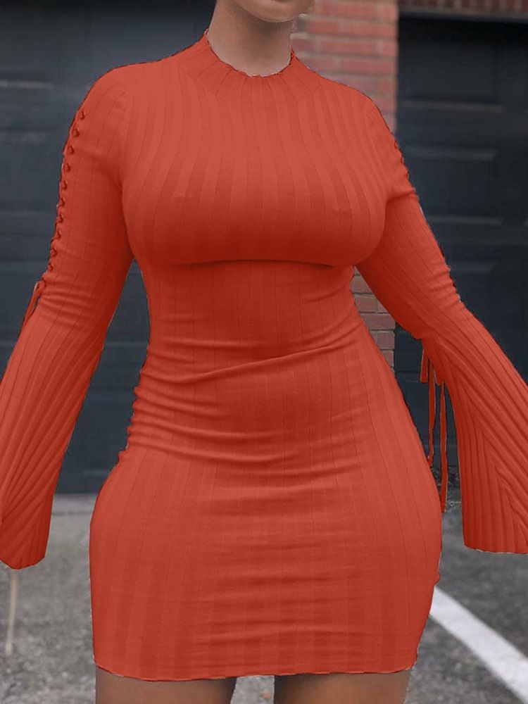 Ovanknä Stativ Krage Långärmad Bodycon Klänning