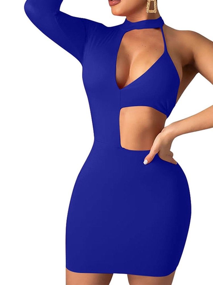 Ovanknä Stativ Krage Långärmad Bodycon One-Soulder Klänning