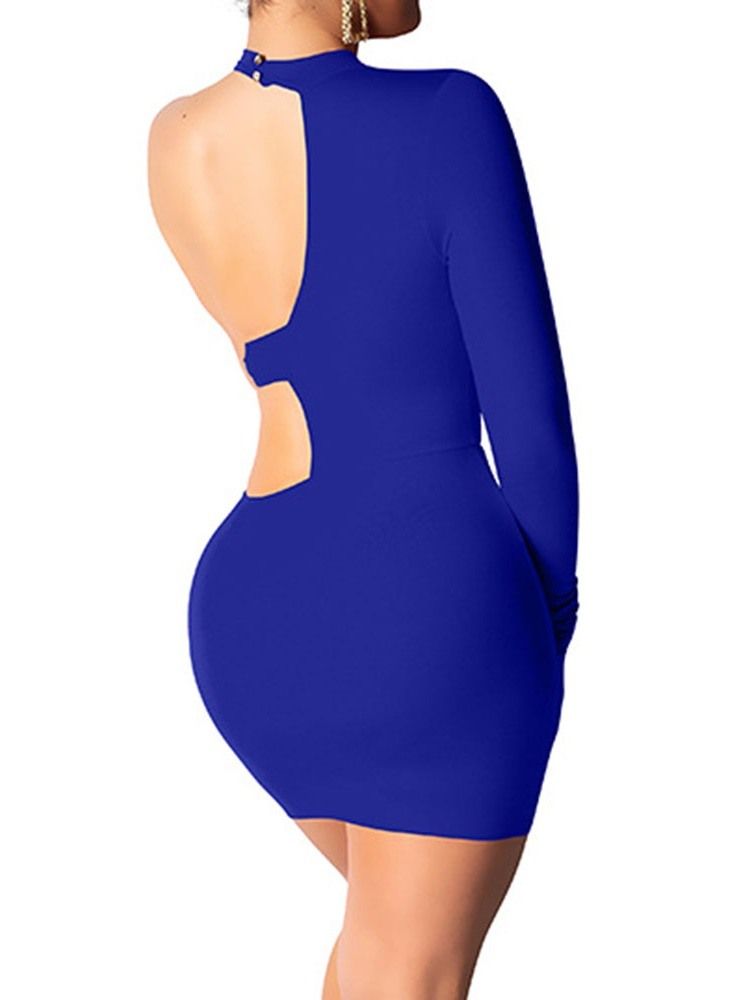 Ovanknä Stativ Krage Långärmad Bodycon One-Soulder Klänning
