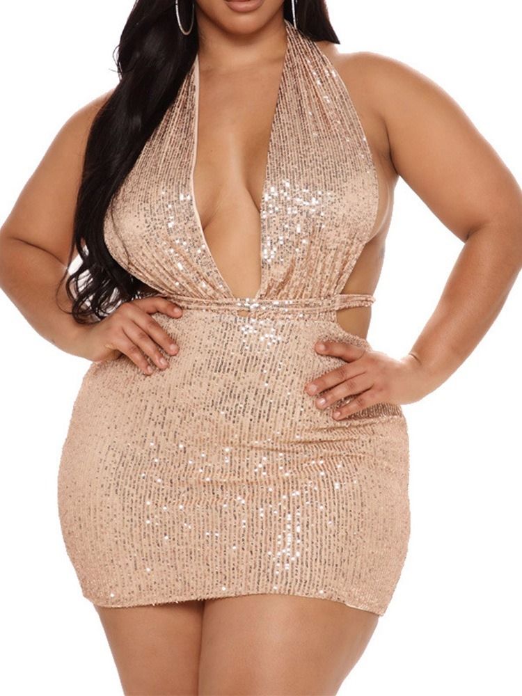 Paljetter Ärmlös V-Ringad Pullover Bodycon Klänning