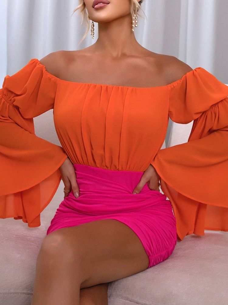 Patchwork Above Knee Off Shoulder Bodycon High Waist Bodycon Klänning